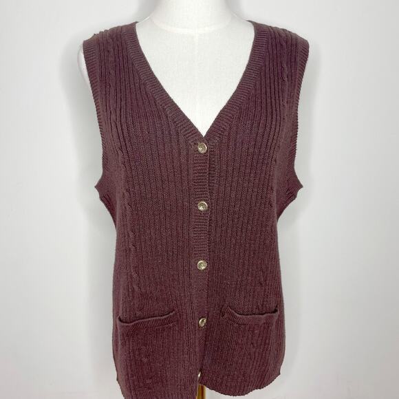 Vintage 90s Sag Harbor Dark Academia Brown Cottage Indie Grunge Sweater Vest S - Picture 1 of 6